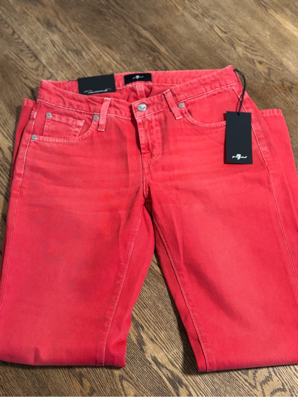 7 For All Man Kind | Women’s Flame Red Low Rise Cigarette Jeans - Size 26